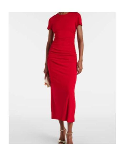 Carolina Herrera Red Ruched Midi Dress