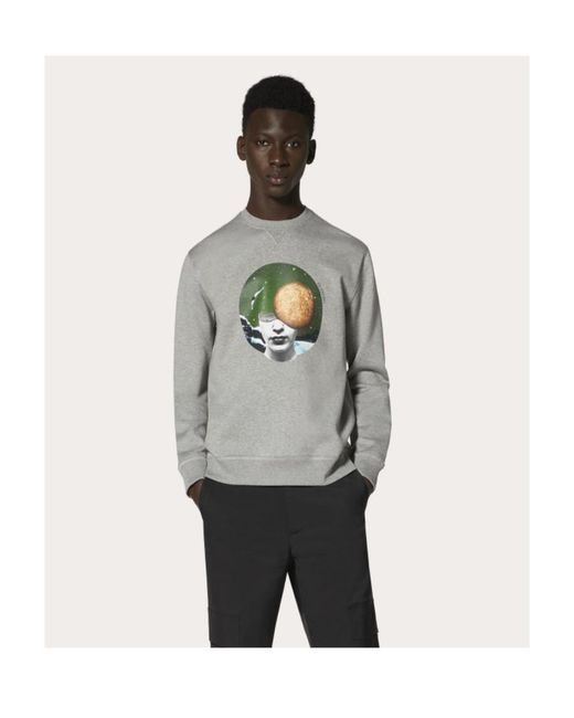 Valentino Gray Printed Round-Neck Sweater for men