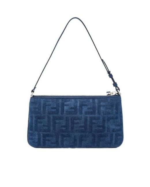Fendi Blue Flat Baguette Pouch