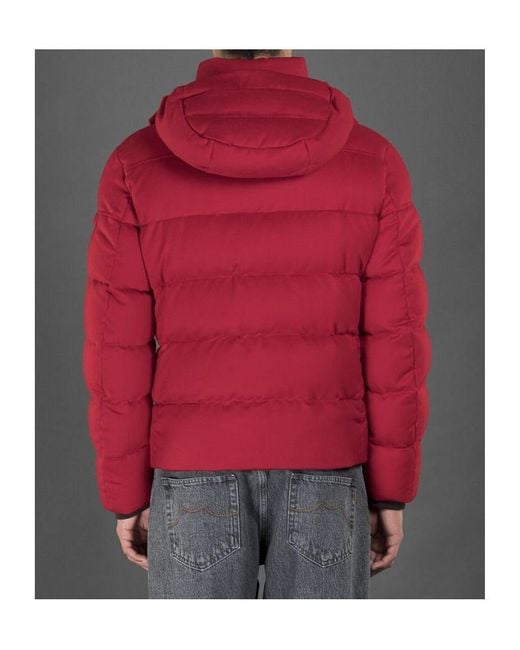 Moorer Red Zip-Up Hooded Down Coat for men