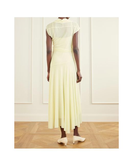 Proenza Schouler Yellow Tamara Asymmetric Draped Crepe-Jersey Maxi Dress