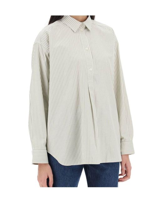 Totême White Totême Striped Half-Buttoned Shirt