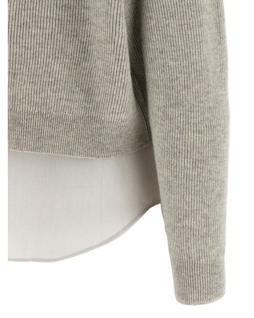 Brunello Cucinelli Gray Monile Detailed Knit Sweater