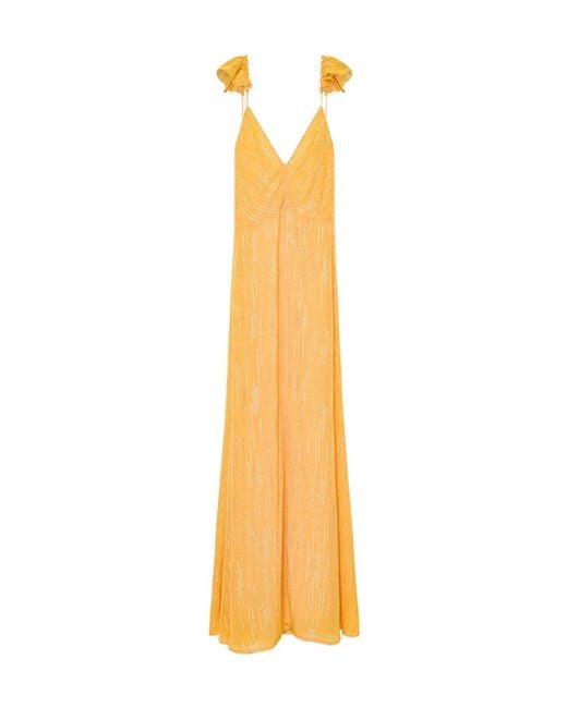 Forte_forte Metallic Ruched V-Neck Long Dress
