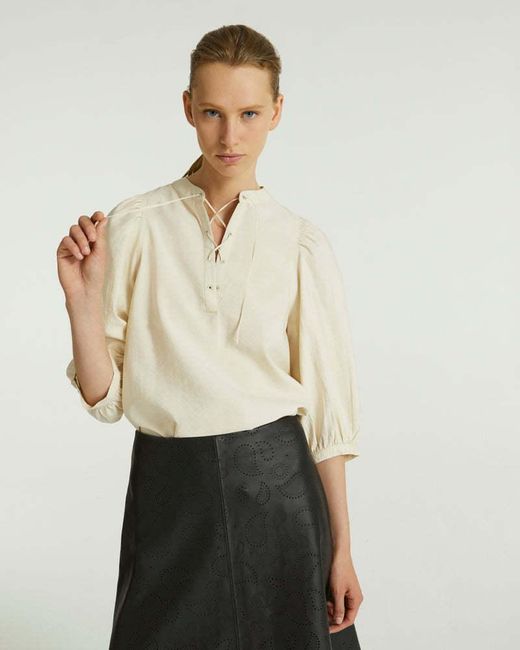 Yves Salomon Natural Tie Detailed Seersucker Blouse