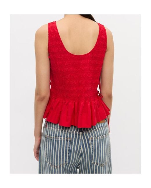 Ganni Red Smock Tie Top