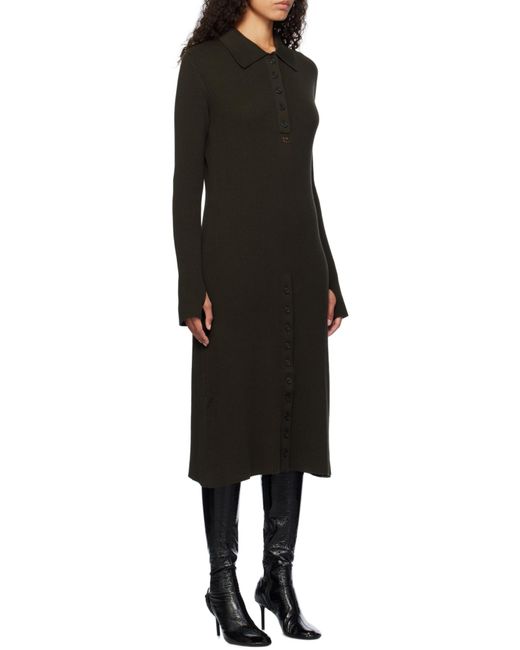 Courreges Black Courrèges Button Detailed Ribbed-Knit Midi Dress