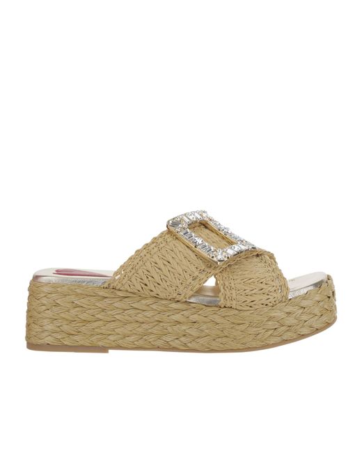 Roger Vivier Brown Embellished Platform Mules