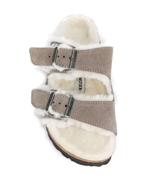 Birkenstock White Arizona Shearling Slides for men