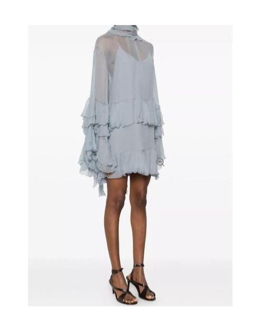 Chloé Blue Chloé Ruffled Sheer Mini Dress