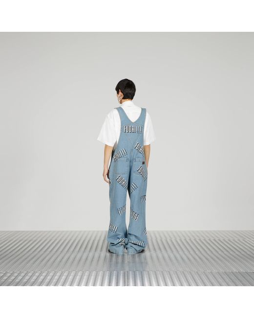 Gucci Blue Graphic Printed Denim Dungaree for men