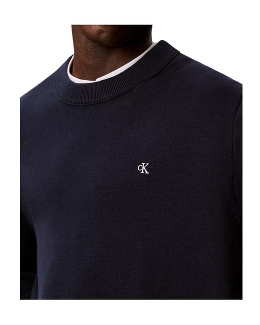 Calvin Klein Blue Classic Cotton Monogram Jumper for men