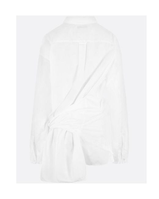 Balenciaga White Asymmetric Knot Detailed Long-Sleeved Shirt