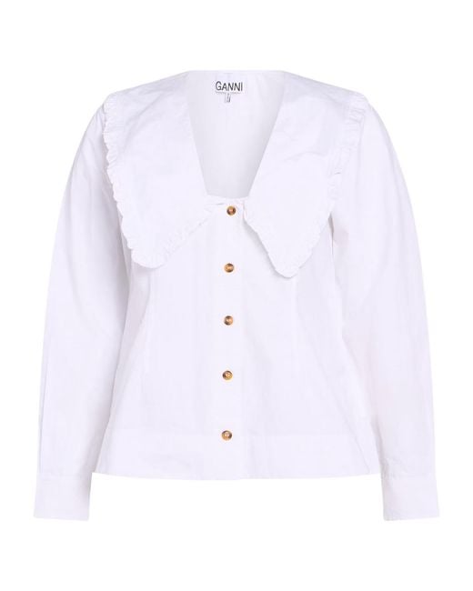 Ganni Blue Solid Color Long Sleeve Shirt