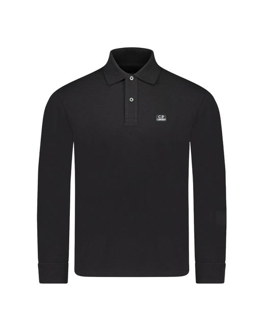C P Company Black Logo-Embroidered Polo Shirt for men