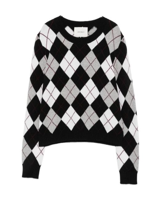 Lisa Yang Black Argyle-Knit Cashmere Sweater