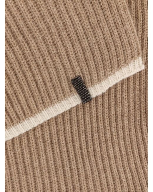 Brunello Cucinelli Natural Monile Ribbed-Knit Scarf