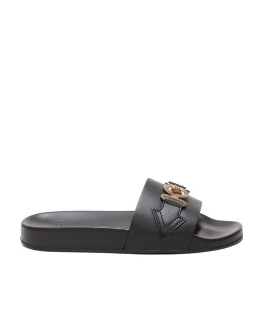 Versace Brown Medusa Plaque Logo Embossed Slides