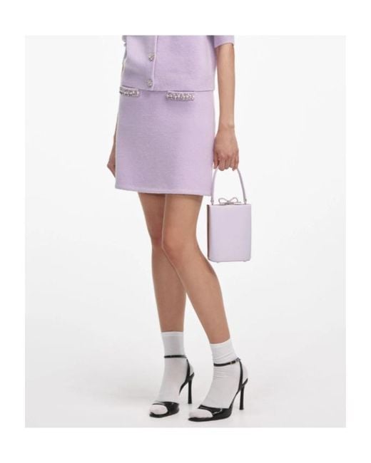 Self-Portrait Purple Rhinestone-Embellished Knit Skirt
