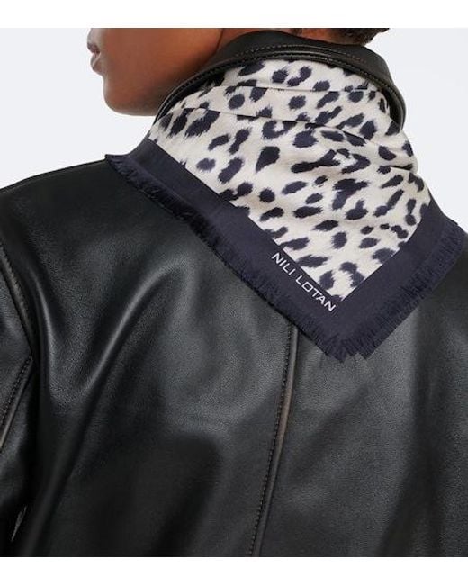 Nili Lotan Gray Leopard Print Silk Scarf