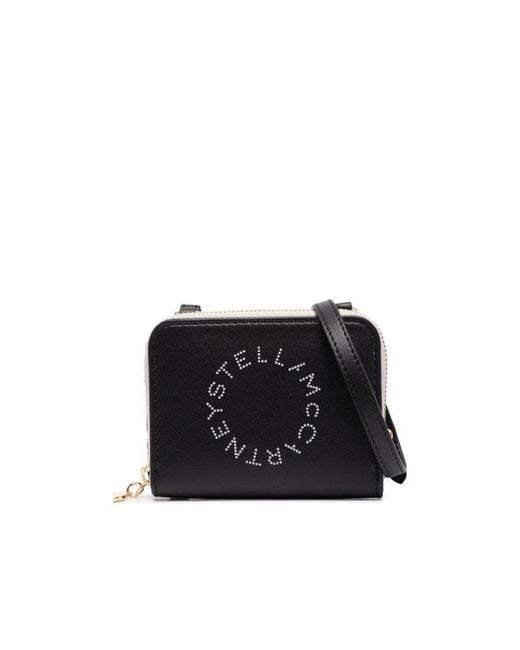 Stella McCartney Black Logo Detailed Strapped Wallet