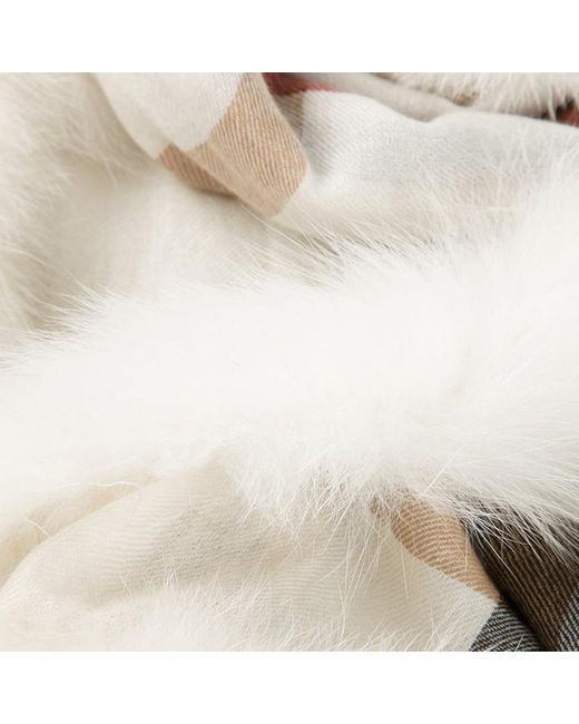 Burberry White Check Pattern Fox Fur Scarf