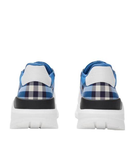 Burberry Blue Checked Lace-Up Sneakers for men
