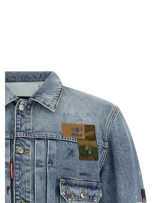 DSquared² Blue Rebel Patchwork Denim Jacket for men
