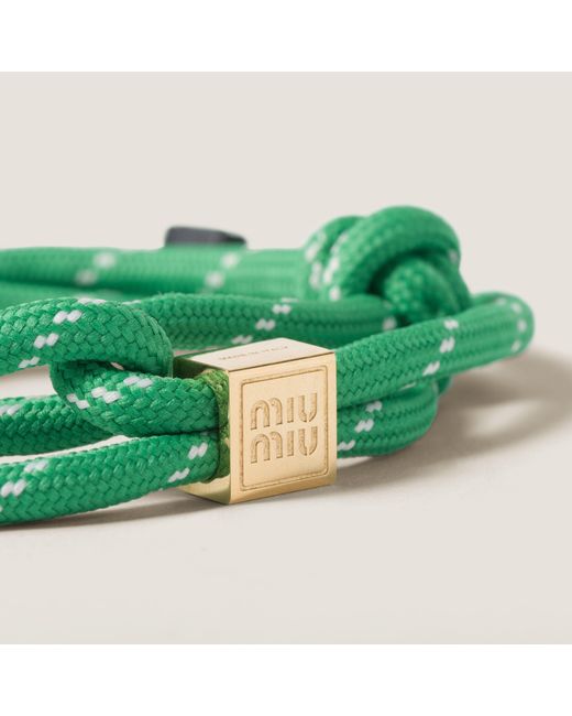 Miu Miu Green Logo-Engraved Rope Bracelet