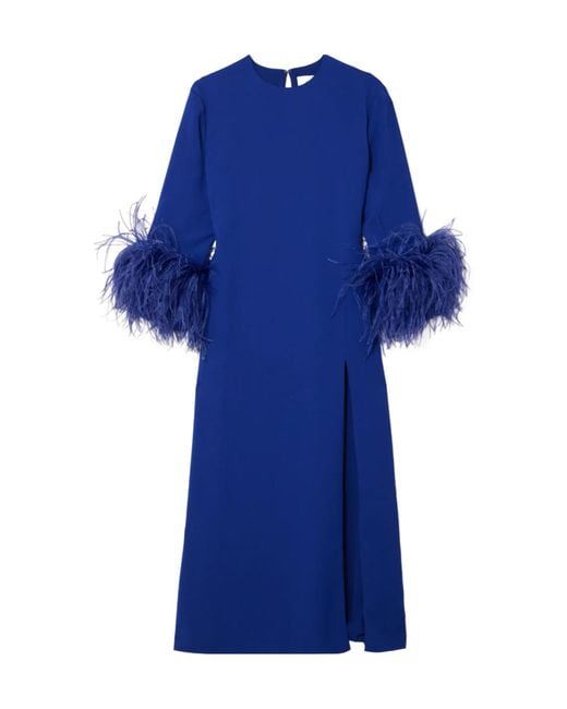 16Arlington Blue Billie's Long Dress With Feather Trimmings