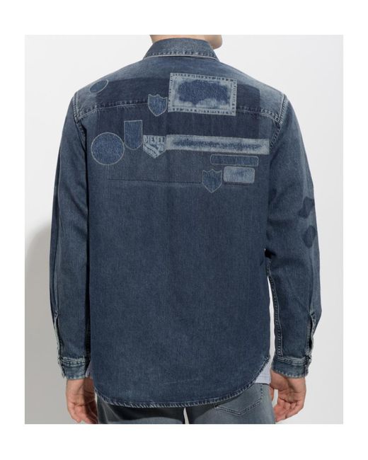 DIESEL Blue Patch-Detail Denim Shirt for men