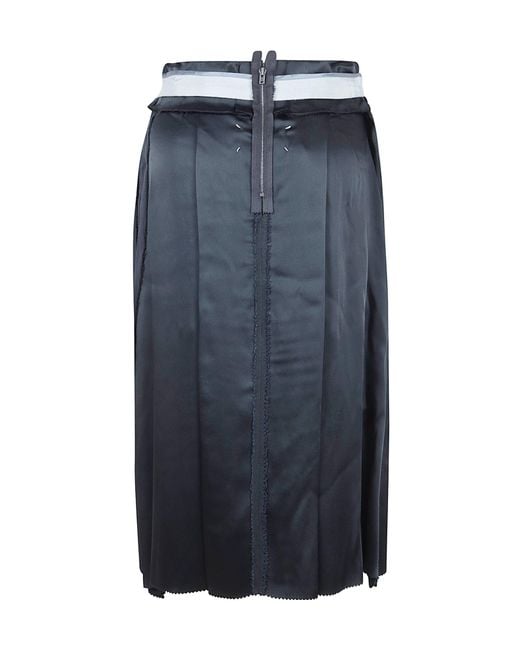 Maison Margiela Blue Pleated Raw-Hem Skirt
