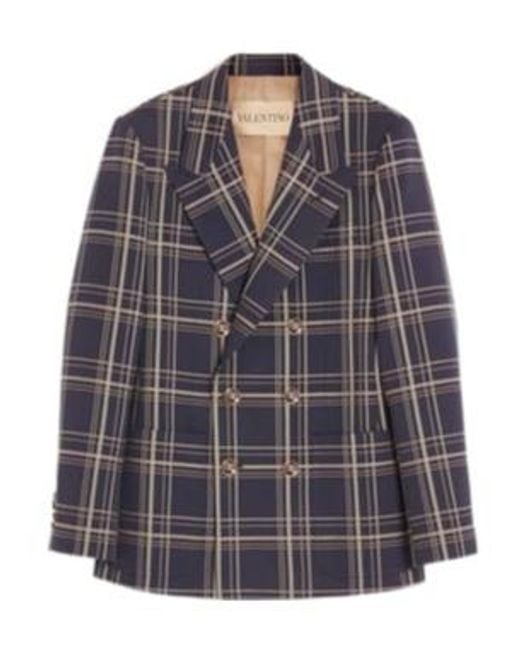 Valentino Blue Checked Double-Breasted Blazer for men