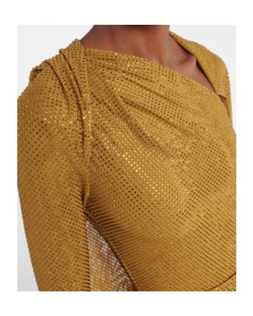 Self-Portrait Natural Draped Embellished Mesh Gown