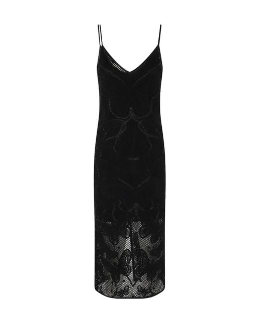 Blumarine Black Handmade Embroidery Long Mesh Dress