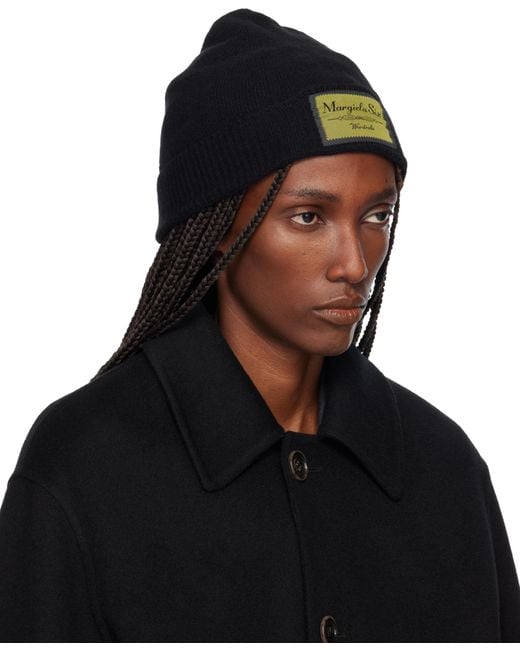 MM6 by Maison Margiela Black Logo-Patch Beanie for men