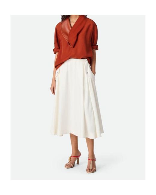 Bottega Veneta White Pleated Midi Skirt