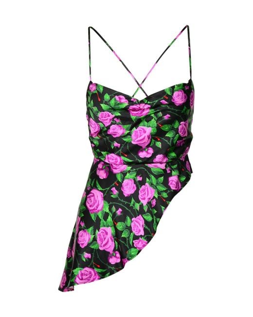 Chiara Ferragni Multicolor Rose Printed Asymmetrical Hem Top