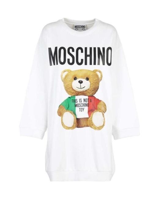Moschino White Teddy Motif-Print Sweatshirt Dress