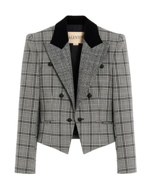 Valentino Gray Checked Velvet Blazer