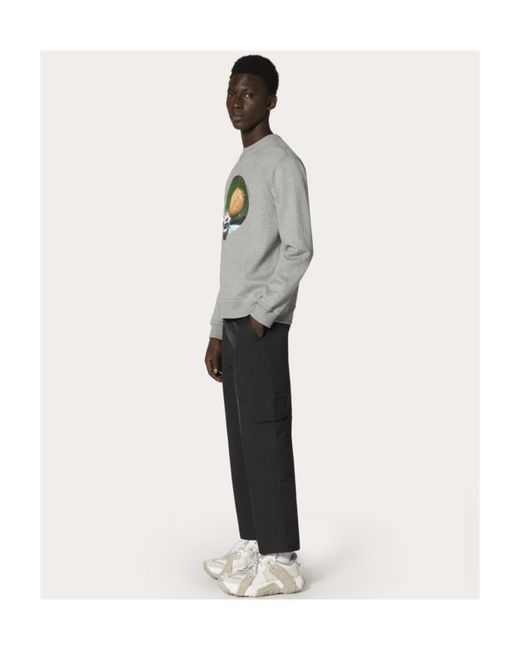 Valentino Gray Printed Round-Neck Sweater for men