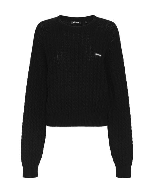 ROTATE BIRGER CHRISTENSEN Black Cable Crewneck Sweater