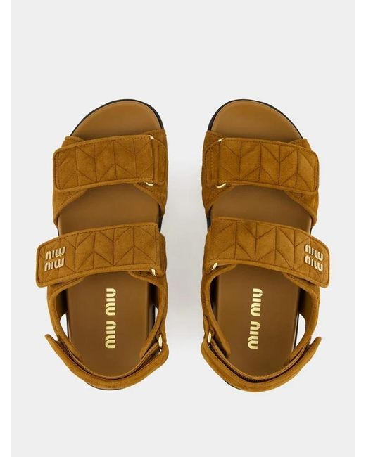 Miu Miu Brown Double Strap Flat Sandals