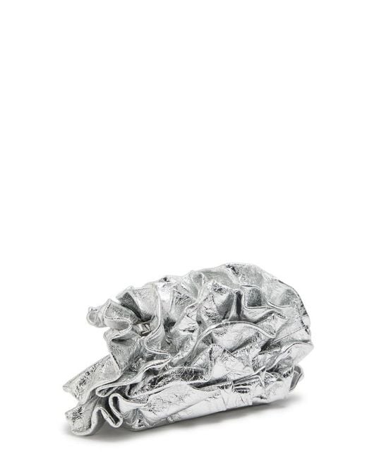 Dries Van Noten Ruffled Crinkled Metallic Leather Clutch
