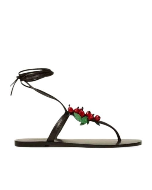 Twinset Multicolor Beaded Ankle-Tie Flat Sandals