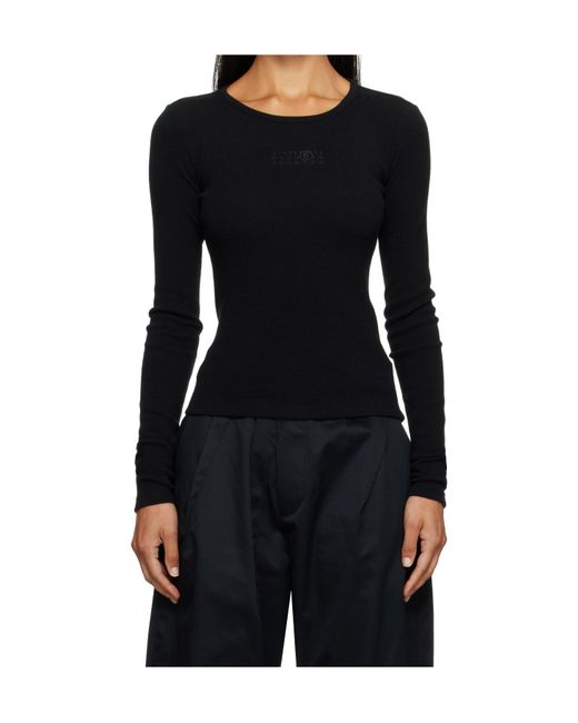 MM6 by Maison Martin Margiela Black Wool Blend Rib Jersey Long-Sleeved T-Shirt