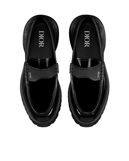 Dior Black Homme Logo Debossed Slip-On Loafers for men