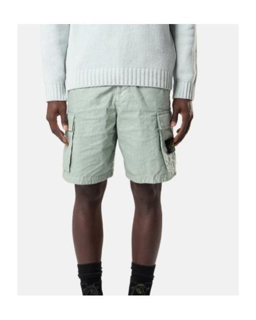 Stone Island Green Logo Patch Cargo Shorts for men