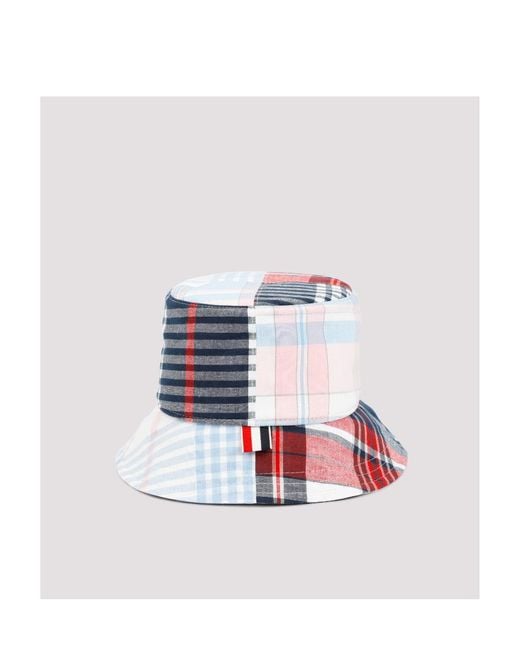 Thom Browne White Quartered Checkered Bucket Hat for men
