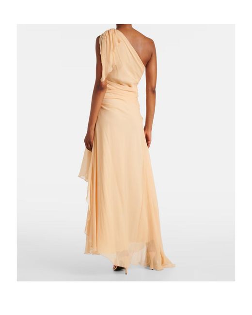 Victoria Beckham Natural Draped One-Shoulder Silk Maxi Dress